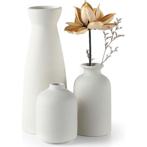 Keramik Vasen 3er-Set Kleine Blumenvasen für Dekor, Moderne rustikale Bauernhaus Home Decor, Dekorative für Pampas Grass&getrocknete Blumen, Idee Regal,Tisch, Bücherregal,Mantel (weiß) (1/5)