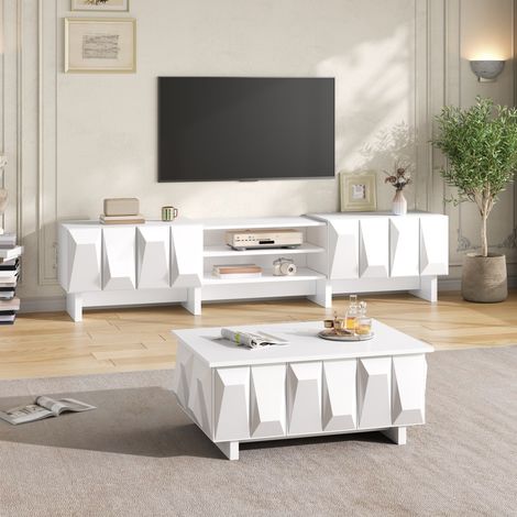 TV-Lowboard- und Couchtisch-Set 180x34x44,5 cm Weiß Spanplatte – MEUBLIV (1/5)