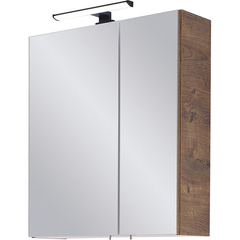 Spiegelschrank 60 cm inkl. LED Aufsatzleuchte MURCIA-66 in Eiche Ribbeck quer Nb., B/H/T: ca. 60/70/20 cm (1/5)