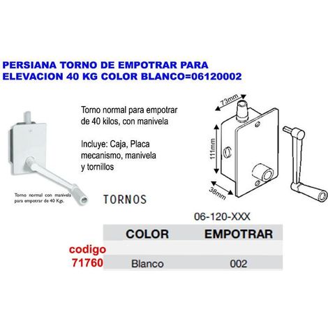Torno Persiana 40Kg Empotrar Elevacion Persiana Bl Gaviota