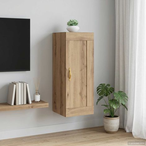 Armoire murale en bois d’ingénierie, porte réversible, chêne artisanal, 34,5 x 34 x 90 cm - PANGIVO (1/3)