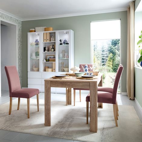 Esszimmer Set in weiß und Eiche FORTALEZA-129 4-teilig mit Ausziehtisch 140-180cm (1/5)