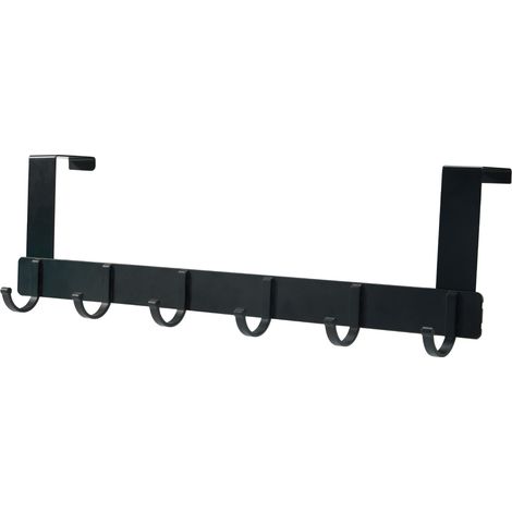 Porte Manteau pour Porte, Sans Percage en Acier Inoxydable avec 6 Crochets Robustes Patère Porte pour Salle de Bain Cuisine et Chambre Accroche Serviette et Vêtements Noir (1/5)