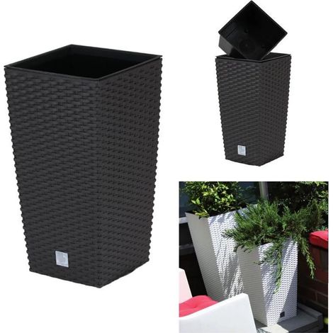 Pot de fleurs Prosperplast « Rato Square », avec insert de plantation, aspect rotin (brun, L 23 x H 42 x P 23 cm) - dommages esthétiques dus au transport (1/5)