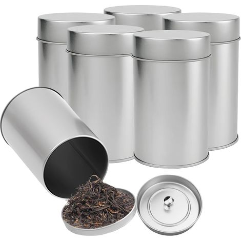 Klassisches 6-teiliges Teedosen-Set, kleine 100-g-Teedose für die Küche, Dose für losen Tee, Mini-Teedosen für losen Tee oder Gewürze, 120 x 75 mm (1/5)