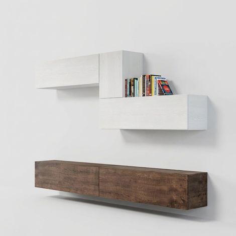 Mueble de pared TV suspendido madera blanco moderno salón A04
