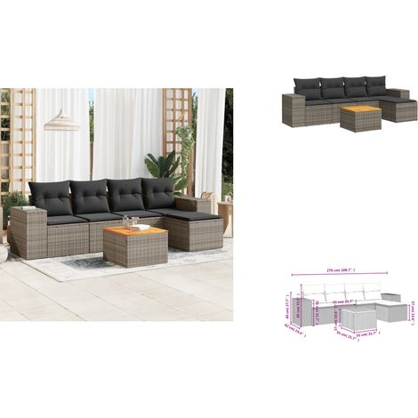 6-tlg. Garten-Sofagarnitur mit Kissen Grau Poly Rattan - Gartensorte - Gartenmöbelset - PE-Rattan Möbel - Outdoor Lounge Set - Esstischgarnitur (1/3)