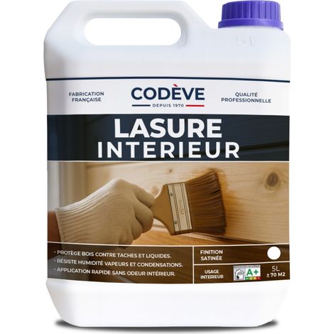 Lasure Bois Interieur - 5 L - Codeve Bois - Pin orégon - Pour La Décoration De Votre Boiserie, Lambris, Porte Ou Poutre En Bois.