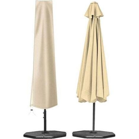 Housse de parasol, double couche imperméable, résistante aux UV, robuste et durable, en tissu Oxford 210D, avec fermeture éclair (190×30×50 cm, beige). (1/4)