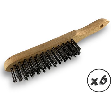 Brosse métallique à main Type soudeur Manche ergonomique bois - Lot de 6 - Inox ondulé