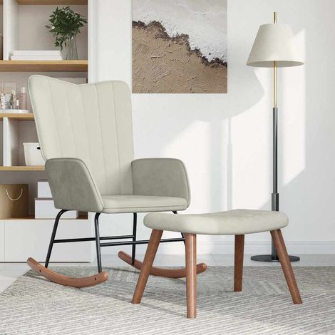 vidaXL Chaise à bascule avec repose-pied Blanc crème Velours (1/5)