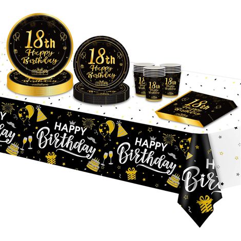 Assiette Jetable Decoration Anniversaire 18 ans Vaisselle Lot, Papier Assiette Jetable Gobelets Serviette Nappe pour Deco Anniversaire 18 ans Femmes Homme 16 Invités (1/5)