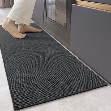 Tapis de Cuisine Antidérapant Lavable 43x180cm, Gris 4mm Mince Tissé Caoutchouc Soutenu Runner, Tapis Cuisine Devant Evier, Absorbent Facile à Nettoyer pour Cuisine, Couloir (1/5)