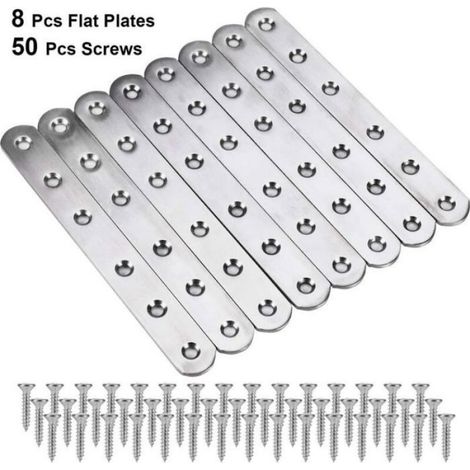 8 pièces Pattes D\'assemblage en Inox Sont,Supports de Fixation Droits Plats Plaques Métalliques Supports D’angle Plats,Plaque de R (1/5)