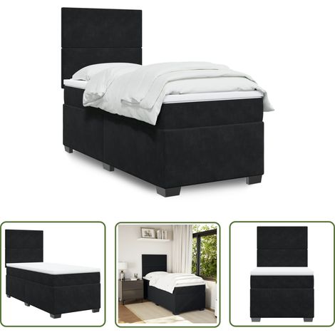 The Living Store Sommier à lattes de lit avec matelas Noir 100x200 cm Velours - Lit Double - Literie - Chambre À Coucher - Matelas À Ressorts Ensachés - Tête De Lit Réglable (1/5)