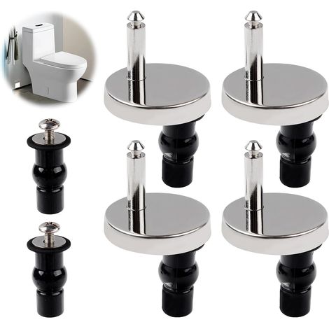 Set mit 4 Schnellverschluss-WC-Sitzscharnieren. Universelle Ersatzscharniere für WC-Sitze, geeignet für WCs mit Abdecklöchern. Inklusive zwei Schrauben.