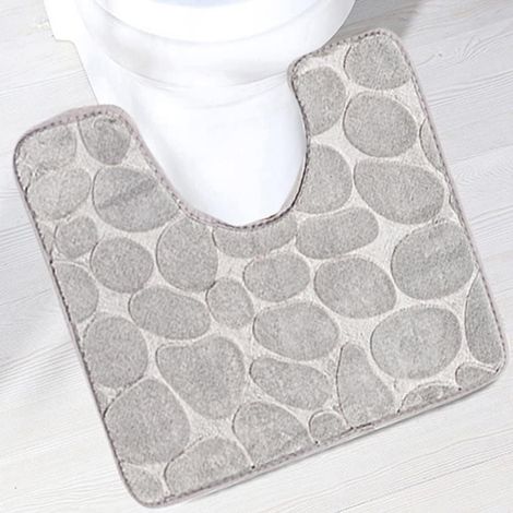 1 Tapis contour WC, antidérapant, absorbant, microfibre, forme U, gris, salle de bain