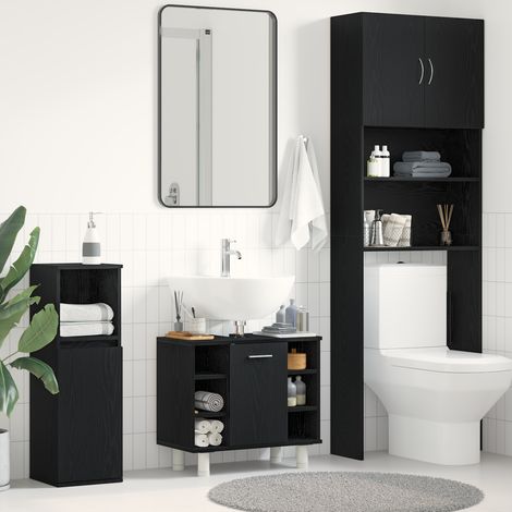 Badezimmerschrank mit Tür Schwarz Eichen-Optik 60 x 32 x 54 cm