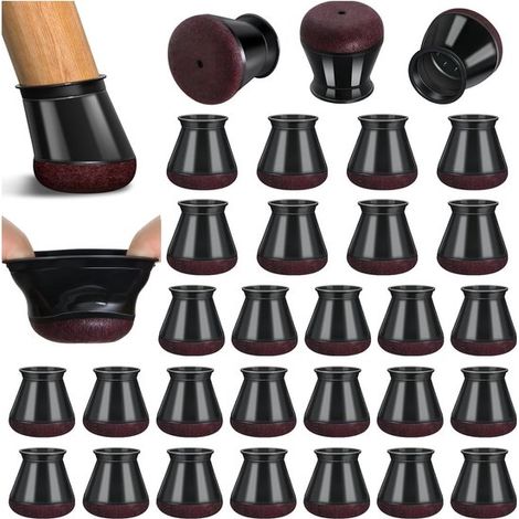 Ensemble de 32 protections élastiques pour pieds de chaise, patins en feutre pour pieds de chaise, embouts de chaise, patins de chaise en silicone avec feutre épais, protections de sol (1/5)