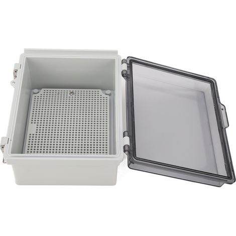 Caja de conexiones impermeable y a prueba de polvo, fabricada en plástico ABS con tapa gris transparente para uso en exteriores. Carcasa universal con bisagras. (1/5)