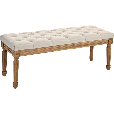 Banc vintage rembourré crème 120x41x48cm avec boutons, meuble de rangement chic pour chambre et salon. (1/5)