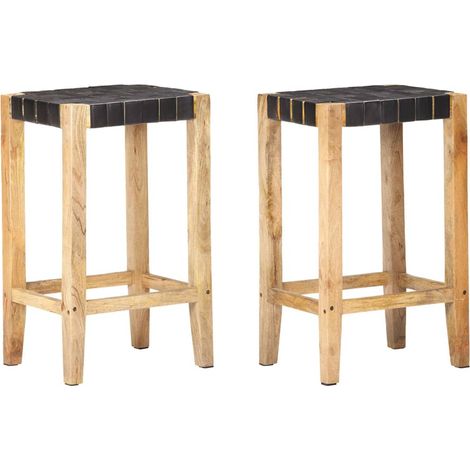 Lot de 2 Chaises de bar Tabourets de bar - Tabouret Haut Noir Cuir véritable 75 cm BV315306 - BonneVie (1/5)