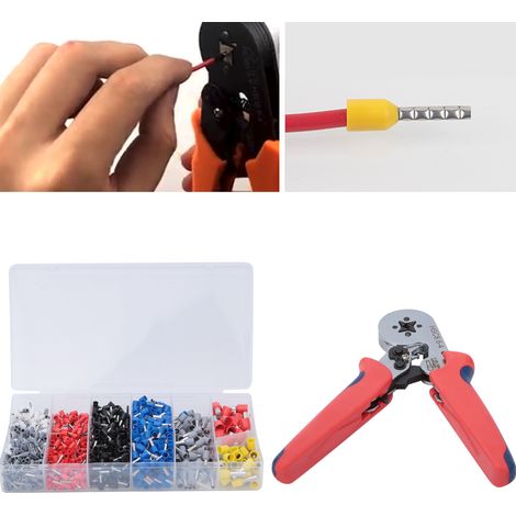Pince à sertir + 1200 cosses auto-ajustables pour câbles et fils - Outil manuel HSC8 6-4B HSC8 6-4B+1200PCS (cuivre) (1/5)