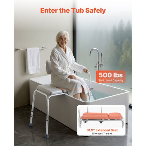 Banc de Transfert Baignoire, Capacité de Charge 227 kg, Siège de Baignoire avec Accoudoir et Dossier, Chaise de Douche pour Adultes… (1/5)