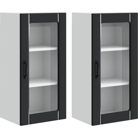 Maison Exclusive - Mobiletto in vetro da parete PORTO 2 pcs Nero 40 x 31 x 80 cm
