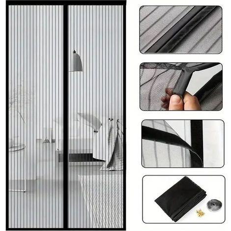 Moustiquaire magnétique noire 100x210 cm, rideau anti-insectes sans perçage (1/5)