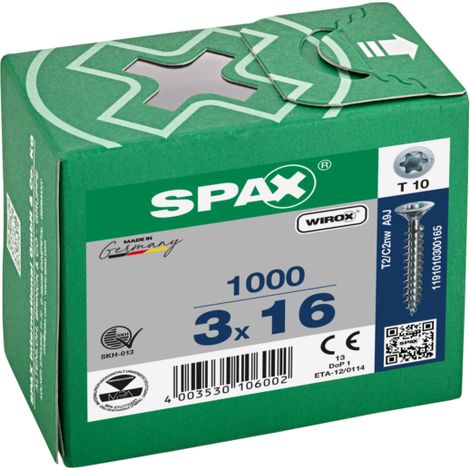 Tornillo Torx SPAX WIROX - Ø3 x 16 mm - Cabeza avellanada - Rosca total - Caja de 1000 - 1191010300165