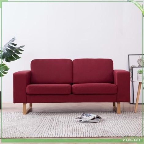 Canapé 2 places - 281393 - Rouge bordeaux - Tissu polyester - Cadre bois (1/5)