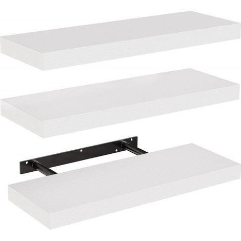 BEBUSINGOTO AMEUBLEMENT Étagères flottantes, étagères murales pour salle de bain/salon/chambre/cuisine, étagères blanches avec supports invisibles, lot de 3 (1/5)