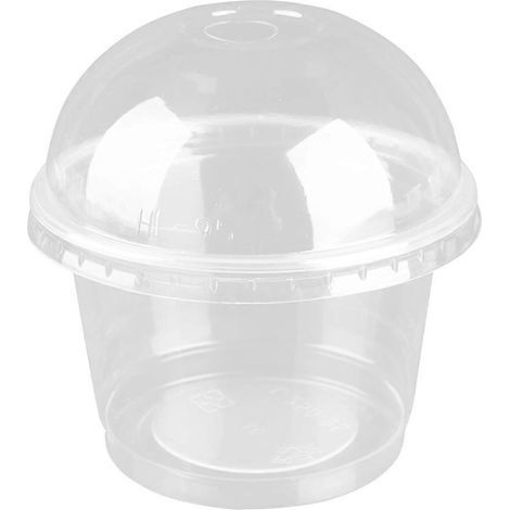 Set mit 25 transparenten Einweg-Salatbechern aus Kunststoff (250 ml) mit Deckel für Bars, Cafés und den Haushalt (gewölbter Deckel mit Loch) – 9,50 x 9,50 x 6,40 cm (1/4)