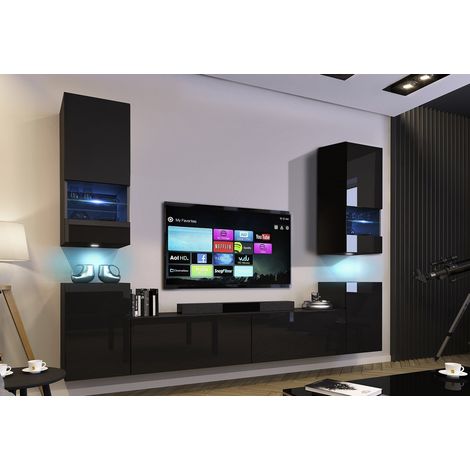 Ensemble meuble TV CONCEPT 67-67-HG-B-1-1B noir brillant 256 x 35 x 181-200 cm (1/2)