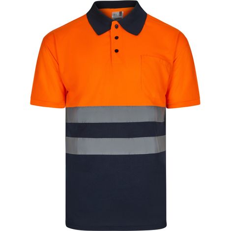 Polo básico de alta visibilidad bicolor manga corta VELILLA Serie 305504 S Azul marino / Naranja flúor (1/3)