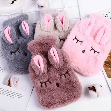 Bouillotte Lapin Cartoon Rose en Peluche avec Housse Détachable et Lavable (1/5)