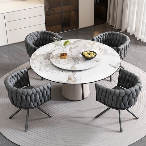 Set of 4, Velvet Dining Chair, Single Light Luxury Living Room Bedroom Swivel Chair, Leisure Swivel Chair with Four Metal Support Legs, Grey (1/5)