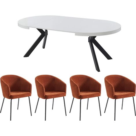 Set tavolo KOMONI + 4 sedie MORONI Bianco laccato e Terracotta
