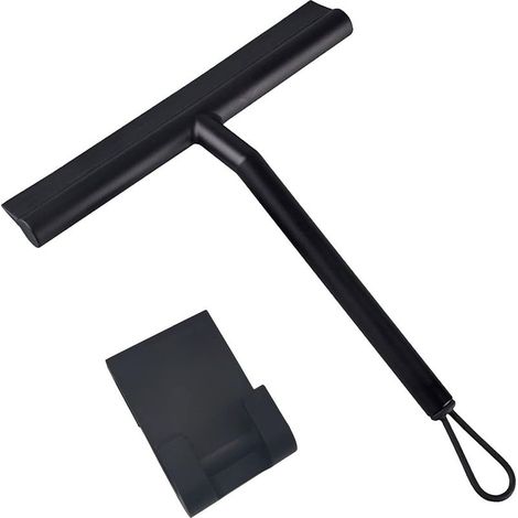 Raclette de Douche Nettoyage pour Porte en Verre Raclette de Salle de Bain avec Support en Silicone Crochet de Fenêtre en Acier Inoxydable équipement de Nettoyage Ménager(Black, One Size) (1/5)
