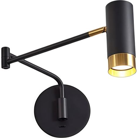 Réglable Rocker Lampe De Lecture Applique Murale LED Lampe Murale Spotlight Pivotante Lampe Murale Intérieure Moderne Sconce Lampe De Chevet De Chambre Lampe Pliante Lampe (Noir) (1/4)