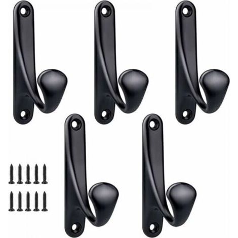 5 Pack Heavy Duty Minimalist Zinc Alloy Wall Hooks for Door, Entryway, Bedroom, Bathroom, Multi-Purpose Coat Hooks, Screws Included - Black (1/5)