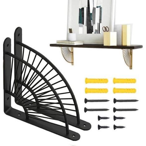 Support Équerre,2 Pcs Support étagère métal noir, Supports d'Angle (1/4)