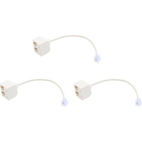 3X RJ11 6P4C Fiche 2x Port Jack M/F Splitter Adaptateur de Telephone Cable Beige (1/5)