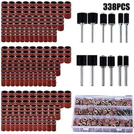338-teiliges Schleiftrommelset, Schleifpapierringe und Schleifköpfe, geeignet für Dremel Elektrowerkzeuge. (1/5)