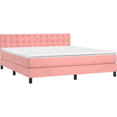 Box Spring Bed with Mattress&LED Pink 160x200cm Velvet vidaXL (1/4)