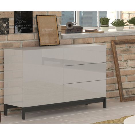 Credenza con piedi 1 Anta + 3 Cassetti 110x40x73 cm Metis Bianco Lucido (1/2)