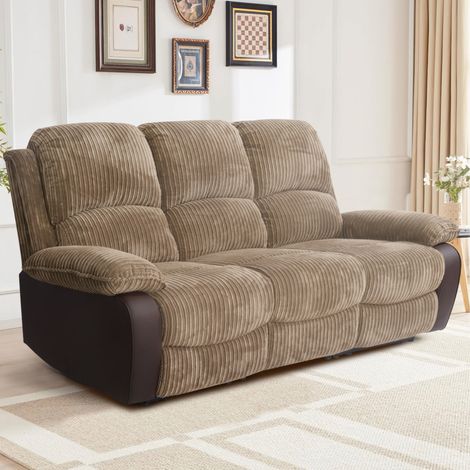 Sienna 3 Seater Brown Jumbo Fabric Manual recliner Sofa