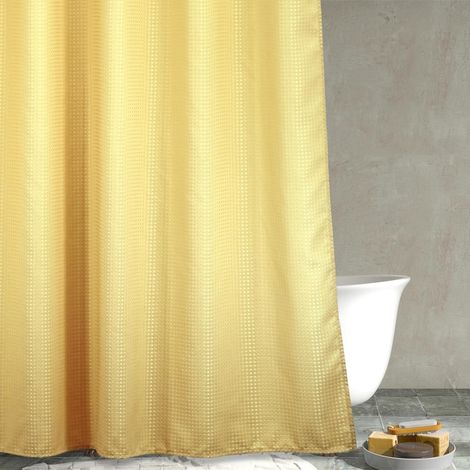 Rideau de douche à tissage gaufré jaune : rideau de douche en tissu texturé robuste pour salle de bain Imperméable et lavable en tissu polyester épais 183 x 183 cm de hauteur (1/5)