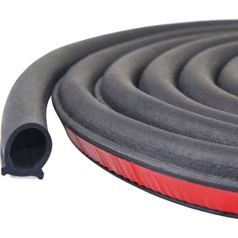 Junta para puerta de coche - Perfil protector de goma universal autoadhesivo en forma de D (18 m, negro) (1/2)